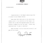 Letter to WACL from Margaret Thatcher, Prime Minister, dated April 1983 congratulating the club on their DIamond Jubilee. WACL Archive at History of Advertising Trust