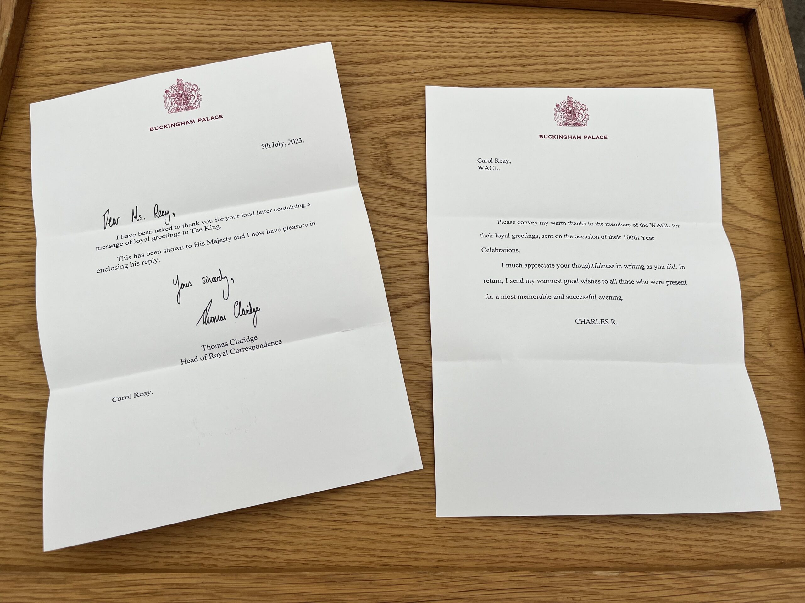 Centenary congratulations from His Majesty King Charles